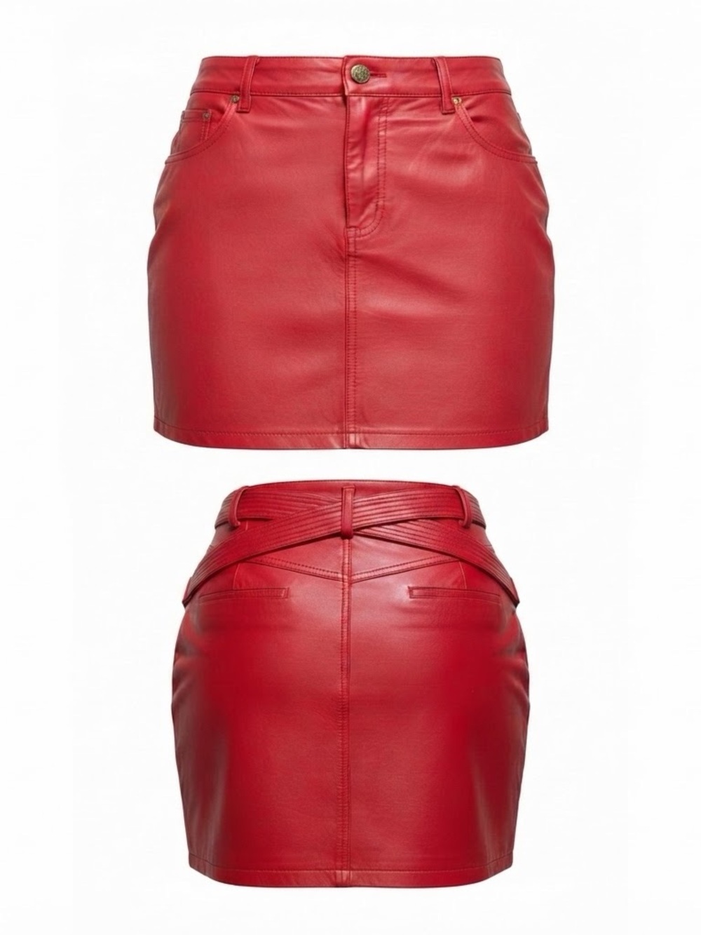 Thalia Sodi Red Y2K Genuine Leather Mini Skirt Size 13/14
